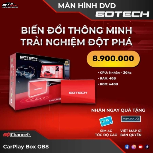 CarPlay Box Android Gotech GB8 | Android Box Cho Ô Tô Màn Zin